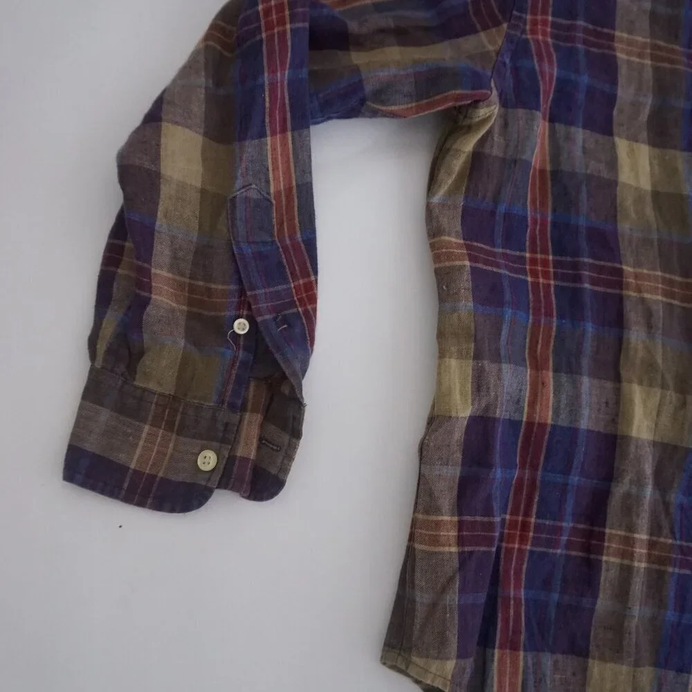 Lauren Ralph Lauren Purple Maroon Plaid Linen Blend Button Up Shirt M - Picture 9 of 12